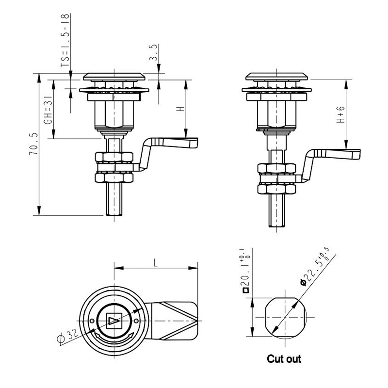 Compression Latchs Stainless Steel T Handle Knob Cam Latch Lock Quarter Turn Cam Lock Railway Bus Latch